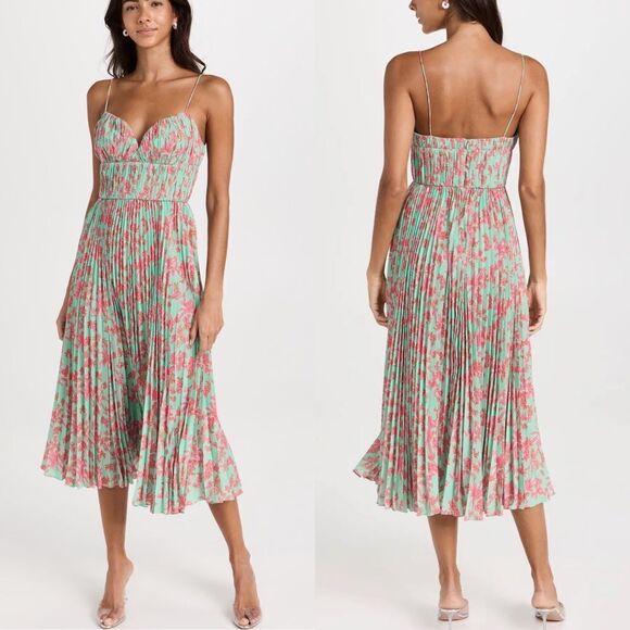 NWT AMUR Beckett Midi Pleated Dress in Miami Sky Botanical Rainforest size 0 - Picture 1 of 12